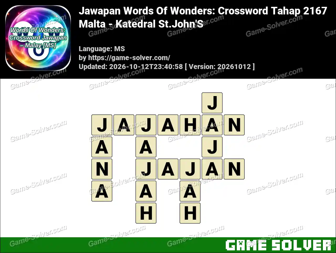 Jawapan Words Of Wonders: Crossword Tahap 2167 – Malta – Katedral St.John’S